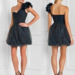 BCBGMAXAZRIA Dark Blue Grey Metallic Tulle Dress